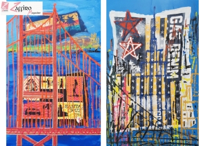  foto delle due opere  di Leonardo Pappone dal titolo :  “Red hot californication”  e  “Sunset on the brooklyn bridge” 